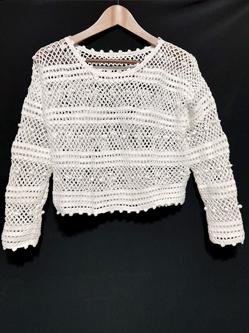White Crochet Crop Sweater Open Knit Coquette Fairycore Boho Festival Lace Top